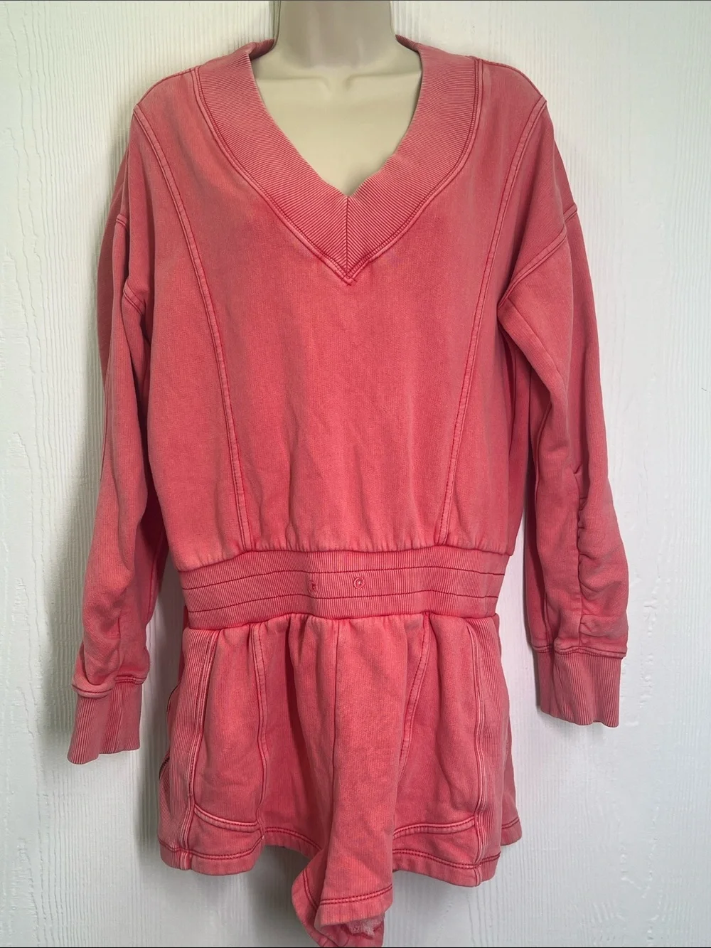 Free People - Movement Intercept Pink Slouchy V Neck Banded Waist Short Romper S
